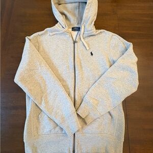 Ralph Lauren Light Gray Zip-Up Hoodie with Polo Logo